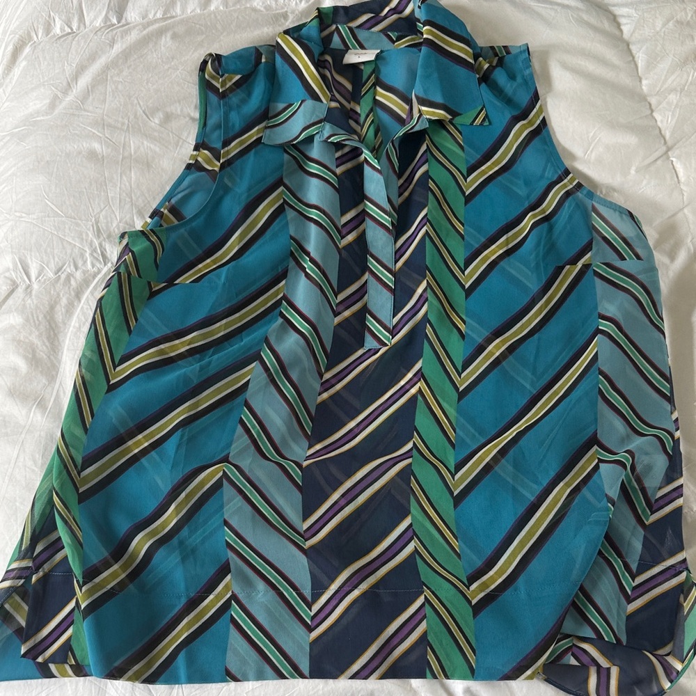 CAbi Chevron Sheer Striped Sleeveless Blouse - Blue and Green